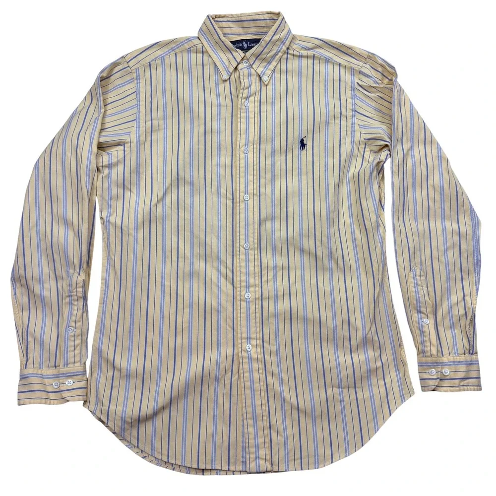 Ralph Lauren Classic Fit Striped Button Down Shirt Mens 15 M Yellow Blue Oxford